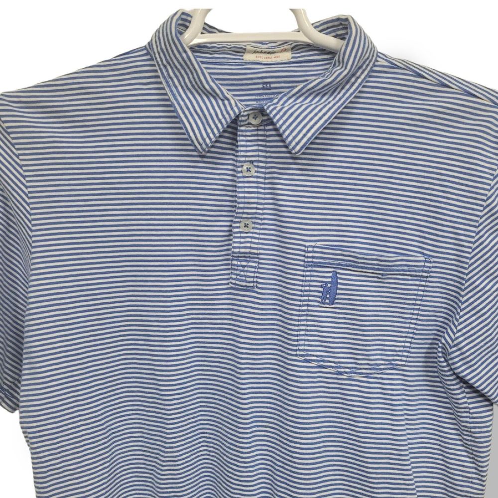 Johnnie O Polo Men Size 14 Blue And White Striped 100% Cotton - Picture 1 of 4